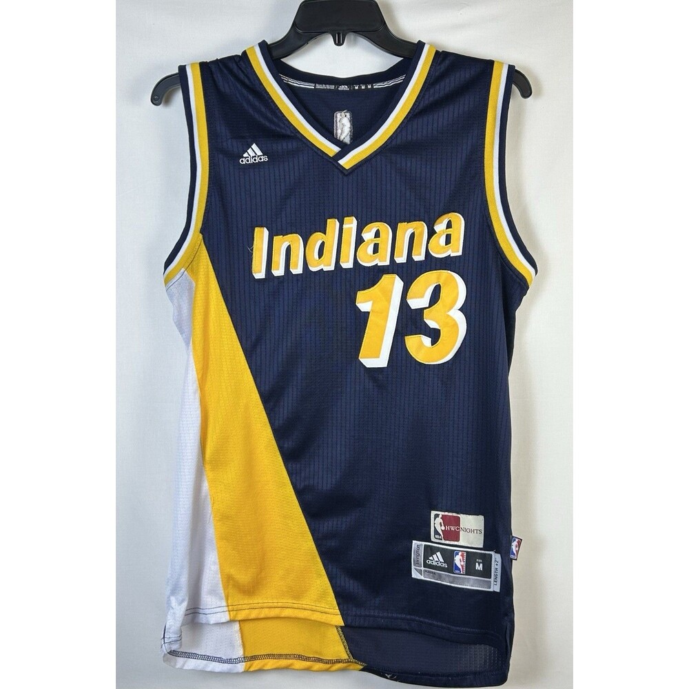 Adidas Indiana Pacers #13 Paul George Basketball Jersey Men’s M Letters Peeling